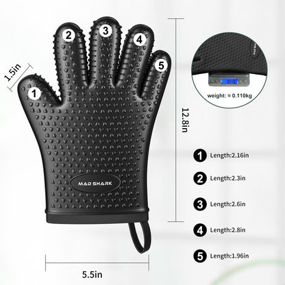 MAD SHARK Silicone Oven Mitts Heat Resistant 450°F, Waterproof & Non-Slip Oven Gloves with Fingers