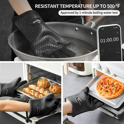 MAD SHARK Silicone Oven Mitts Heat Resistant 450°F, Waterproof & Non-Slip Oven Gloves with Fingers