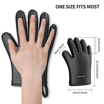 MAD SHARK Silicone Oven Mitts Heat Resistant 450°F, Waterproof & Non-Slip Oven Gloves with Fingers