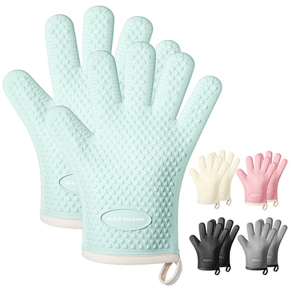 MAD SHARK Silicone Oven Mitts Heat Resistant 450°F, Waterproof & Non-Slip Oven Gloves with Fingers