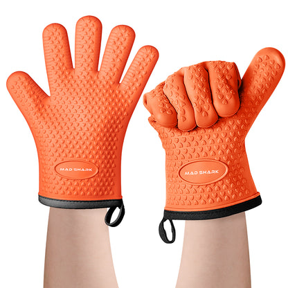 MAD SHARK Silicone Oven Mitts Heat Resistant 450°F, Waterproof & Non-Slip Oven Gloves with Fingers