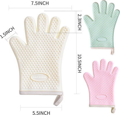 MAD SHARK Silicone Oven Mitts Heat Resistant 450°F, Waterproof & Non-Slip Oven Gloves with Fingers