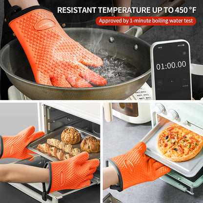 MAD SHARK Silicone Oven Mitts Heat Resistant 450°F, Waterproof & Non-Slip Oven Gloves with Fingers