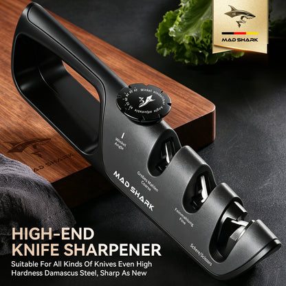 MAD SHARK Knife Sharpener, 6 Adjustable Sharpening Angle, Coarse & Fine Knife Sharpener Tool