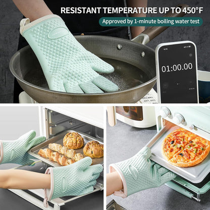 MAD SHARK Silicone Oven Mitts Heat Resistant 450°F, Waterproof & Non-Slip Oven Gloves with Fingers