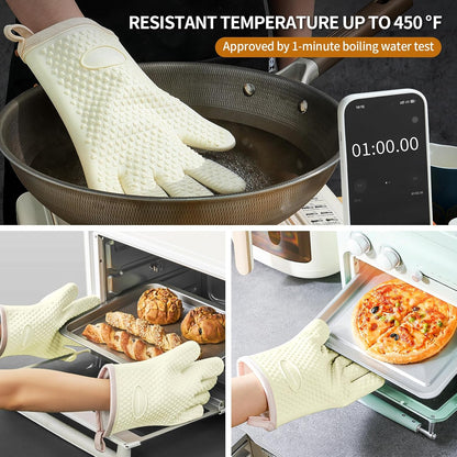 MAD SHARK Silicone Oven Mitts Heat Resistant 450°F, Waterproof & Non-Slip Oven Gloves with Fingers