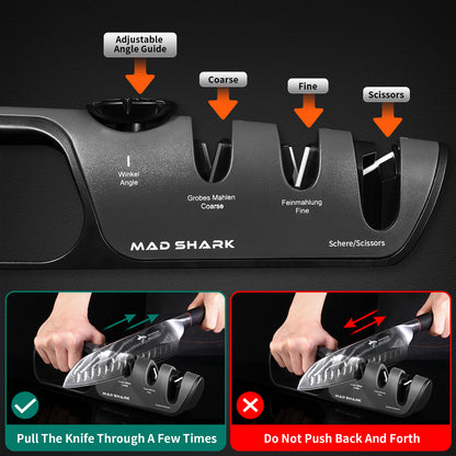 MAD SHARK Knife Sharpener, 6 Adjustable Sharpening Angle, Coarse & Fine Knife Sharpener Tool