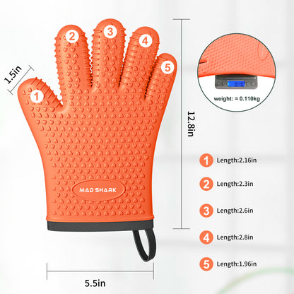 MAD SHARK Silicone Oven Mitts Heat Resistant 450°F, Waterproof & Non-Slip Oven Gloves with Fingers