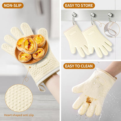 MAD SHARK Silicone Oven Mitts Heat Resistant 450°F, Waterproof & Non-Slip Oven Gloves with Fingers