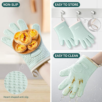 MAD SHARK Silicone Oven Mitts Heat Resistant 450°F, Waterproof & Non-Slip Oven Gloves with Fingers