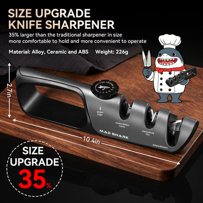 MAD SHARK Knife Sharpener, 6 Adjustable Sharpening Angle, Coarse & Fine Knife Sharpener Tool