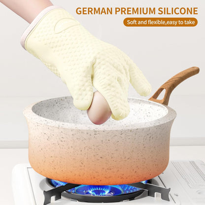 MAD SHARK Silicone Oven Mitts Heat Resistant 450°F, Waterproof & Non-Slip Oven Gloves with Fingers