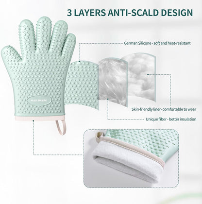 MAD SHARK Silicone Oven Mitts Heat Resistant 450°F, Waterproof & Non-Slip Oven Gloves with Fingers