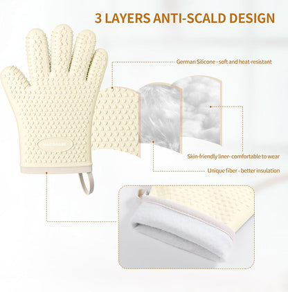 MAD SHARK Silicone Oven Mitts Heat Resistant 450°F, Waterproof & Non-Slip Oven Gloves with Fingers