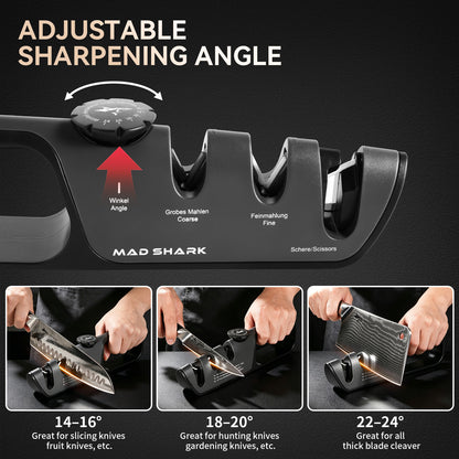 MAD SHARK Knife Sharpener, 6 Adjustable Sharpening Angle, Coarse & Fine Knife Sharpener Tool