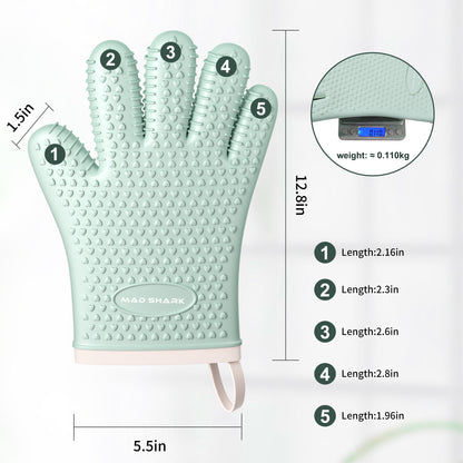 MAD SHARK Silicone Oven Mitts Heat Resistant 450°F, Waterproof & Non-Slip Oven Gloves with Fingers