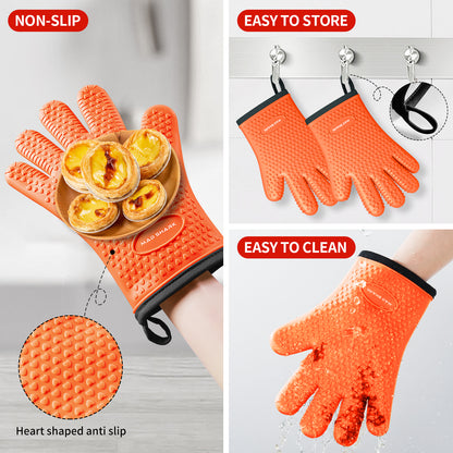 MAD SHARK Silicone Oven Mitts Heat Resistant 450°F, Waterproof & Non-Slip Oven Gloves with Fingers