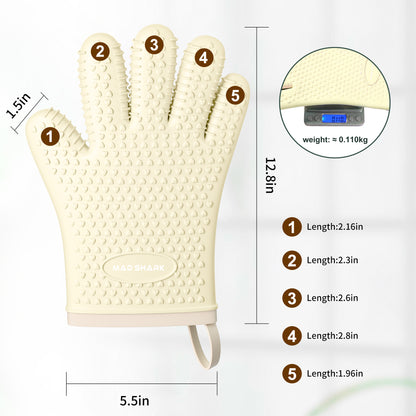MAD SHARK Silicone Oven Mitts Heat Resistant 450°F, Waterproof & Non-Slip Oven Gloves with Fingers