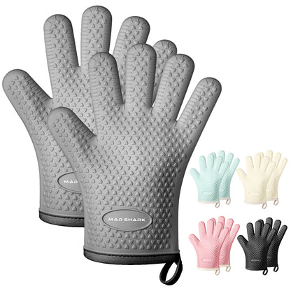 MAD SHARK Silicone Oven Mitts Heat Resistant 450°F, Waterproof & Non-Slip Oven Gloves with Fingers