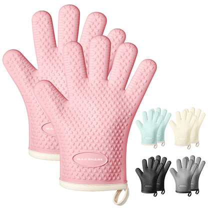 MAD SHARK Silicone Oven Mitts Heat Resistant 450°F, Waterproof & Non-Slip Oven Gloves with Fingers