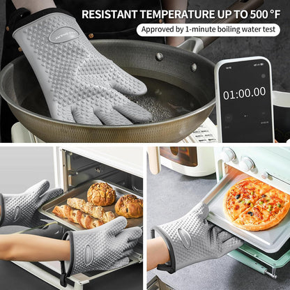MAD SHARK Silicone Oven Mitts Heat Resistant 450°F, Waterproof & Non-Slip Oven Gloves with Fingers