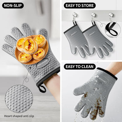 MAD SHARK Silicone Oven Mitts Heat Resistant 450°F, Waterproof & Non-Slip Oven Gloves with Fingers