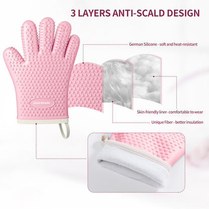 MAD SHARK Silicone Oven Mitts Heat Resistant 450°F, Waterproof & Non-Slip Oven Gloves with Fingers