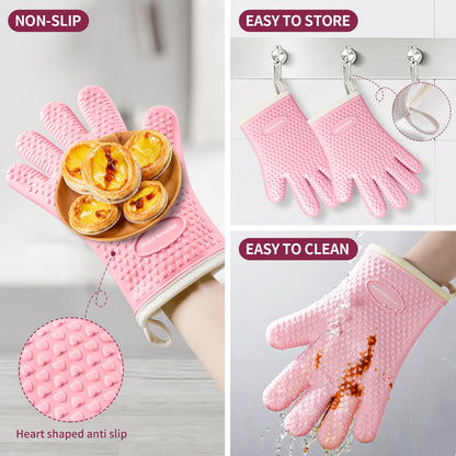 MAD SHARK Silicone Oven Mitts Heat Resistant 450°F, Waterproof & Non-Slip Oven Gloves with Fingers