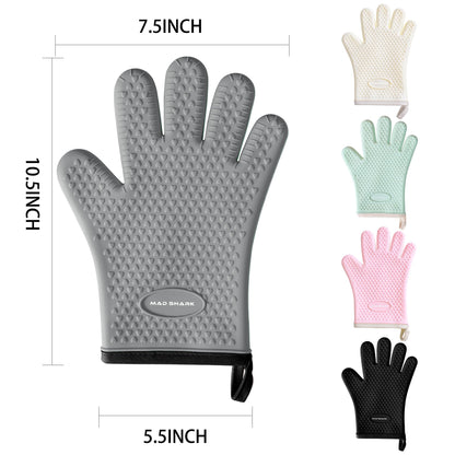 MAD SHARK Silicone Oven Mitts Heat Resistant 450°F, Waterproof & Non-Slip Oven Gloves with Fingers
