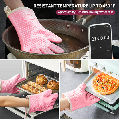 MAD SHARK Silicone Oven Mitts Heat Resistant 450°F, Waterproof & Non-Slip Oven Gloves with Fingers