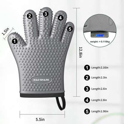 MAD SHARK Silicone Oven Mitts Heat Resistant 450°F, Waterproof & Non-Slip Oven Gloves with Fingers