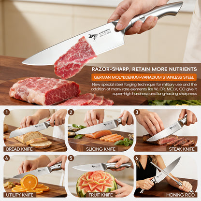 MAD SHARK 8PCS Kitchen Knife Set with Block