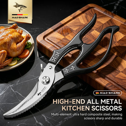 MAD SHARK Heavy Duty Poultry Shears, Kitchen Shears with Non-Slip Handle & Safety Lock