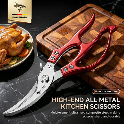MAD SHARK Heavy Duty Poultry Shears, Kitchen Shears with Non-Slip Handle & Safety Lock
