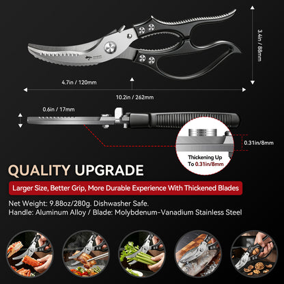 MAD SHARK Heavy Duty Poultry Shears, Kitchen Shears with Non-Slip Handle & Safety Lock