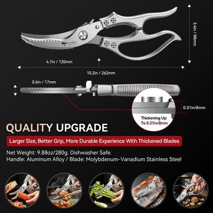 MAD SHARK Heavy Duty Poultry Shears, Kitchen Shears with Non-Slip Handle & Safety Lock