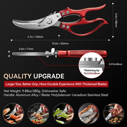 MAD SHARK Heavy Duty Poultry Shears, Kitchen Shears with Non-Slip Handle & Safety Lock